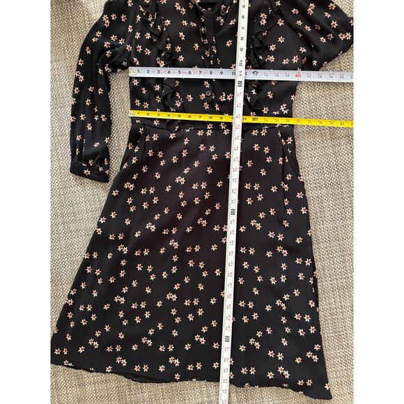 & OTHER STORIES Midi Ruffle Tie Button Front Viscose Ditsy Floral Dress 4 Black - Picture 6 of 6